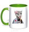 Mug with a colored handle Leopard mom kelly-green фото