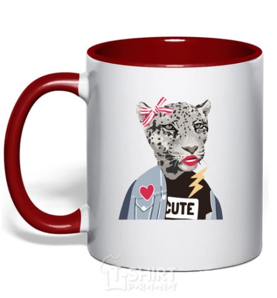 Mug with a colored handle Leopard mom red фото
