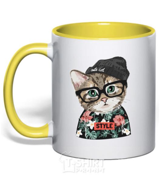Mug with a colored handle Leopard baby yellow фото