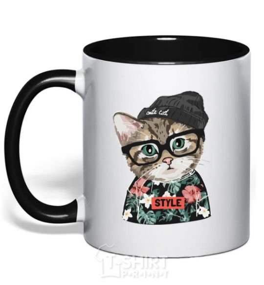 Mug with a colored handle Leopard baby black фото
