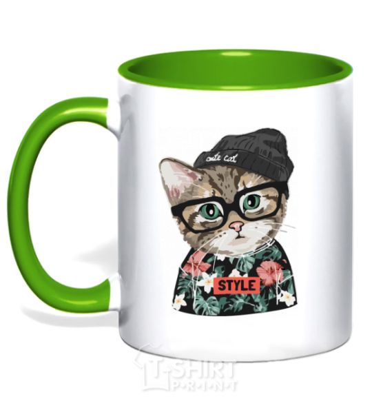 Mug with a colored handle Leopard baby kelly-green фото