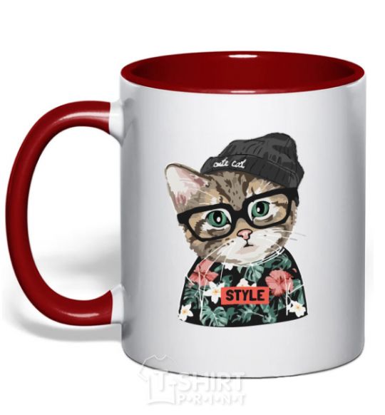 Mug with a colored handle Leopard baby red фото
