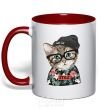 Mug with a colored handle Leopard baby red фото