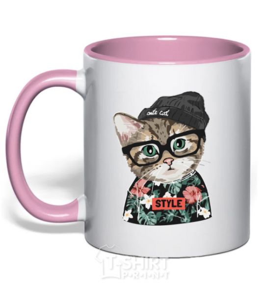 Mug with a colored handle Leopard baby light-pink фото