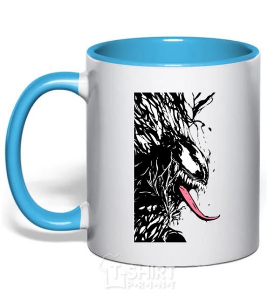 Mug with a colored handle Venom ink marvel sky-blue фото