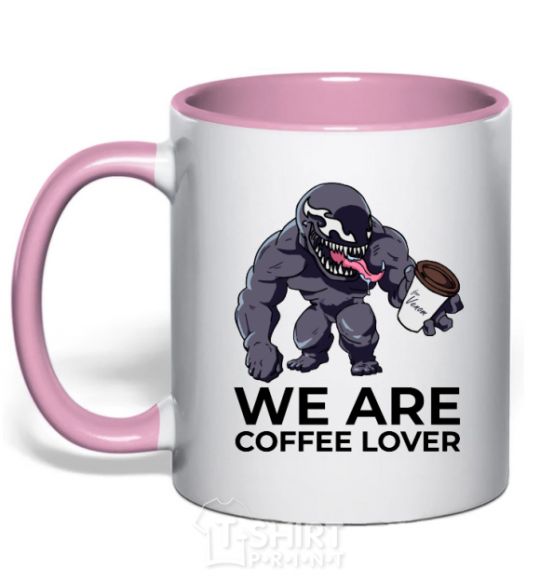 Mug with a colored handle Веном we are coffee lover light-pink фото