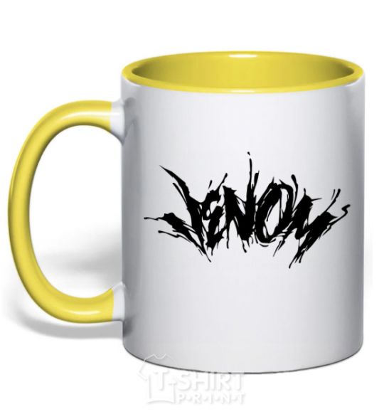 Mug with a colored handle Venom Marvel comic book Venom yellow фото