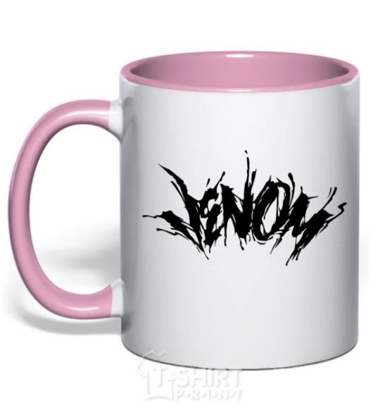 Mug with a colored handle Venom Marvel comic book Venom light-pink фото