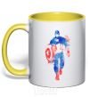 Mug with a colored handle Captain America paint blots yellow фото