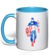 Mug with a colored handle Captain America paint blots sky-blue фото