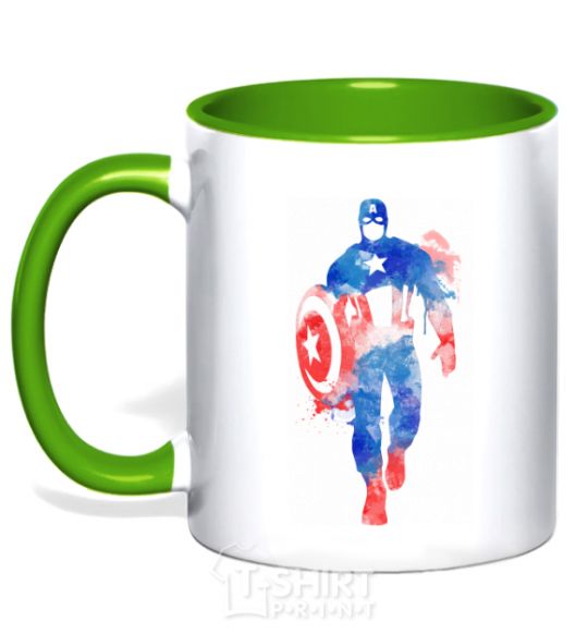 Mug with a colored handle Captain America paint blots kelly-green фото