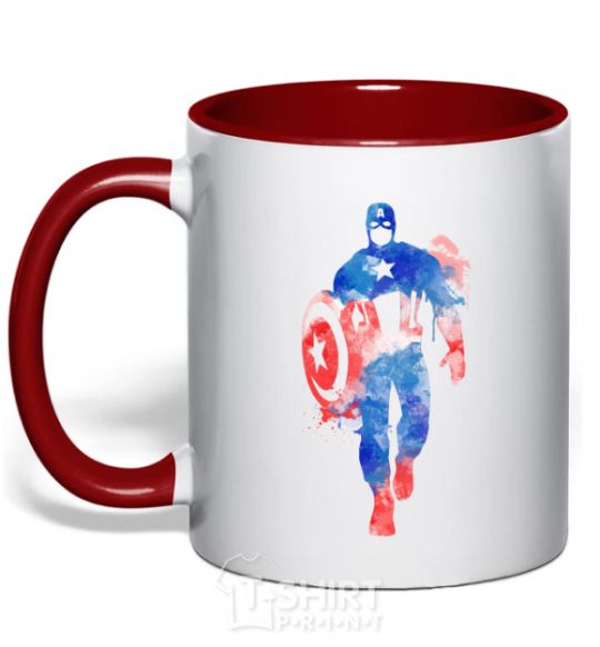 Mug with a colored handle Captain America paint blots red фото