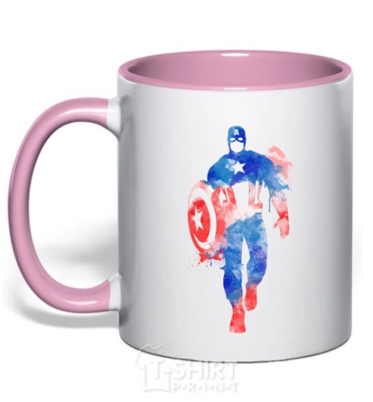 Mug with a colored handle Captain America paint blots light-pink фото