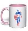 Mug with a colored handle Captain America paint blots light-pink фото