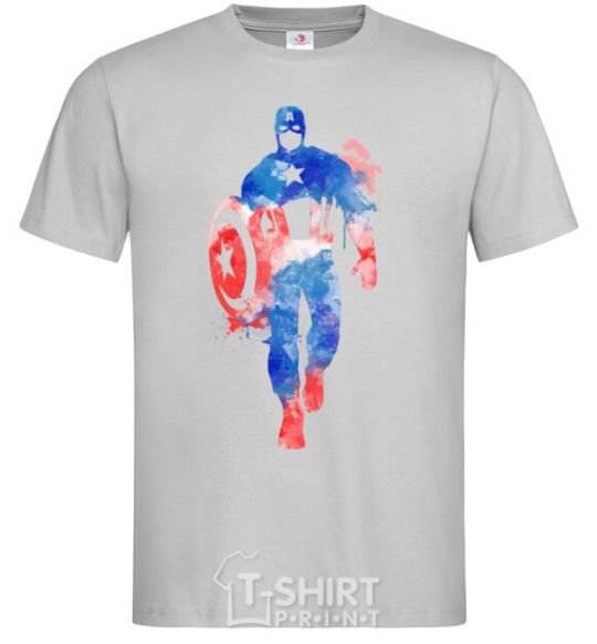 Мужская футболка Капитан Америка краска кляксы Серый фото