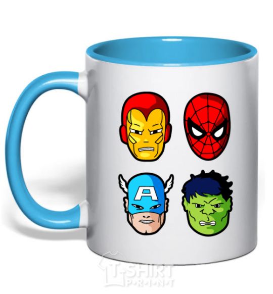 Mug with a colored handle Marvel heroes sky-blue фото