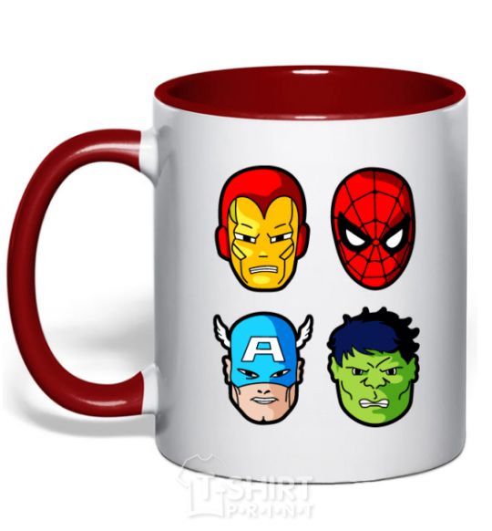 Mug with a colored handle Marvel heroes red фото