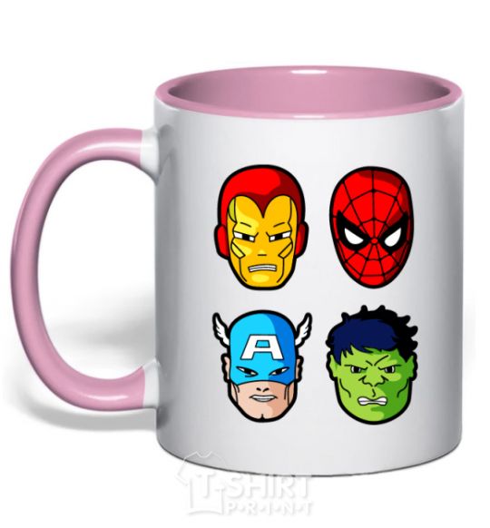 Mug with a colored handle Marvel heroes light-pink фото