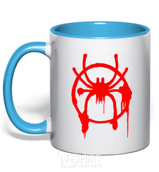 Mug with a colored handle Spider Miles Morales sky-blue фото