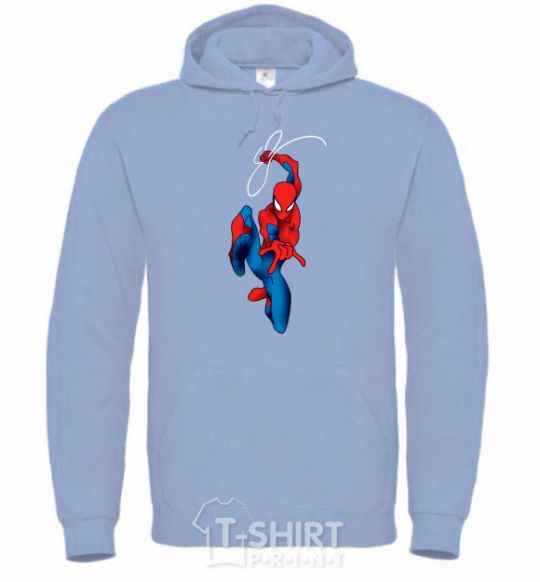 Men`s hoodie Spider-Man with a web sky-blue фото