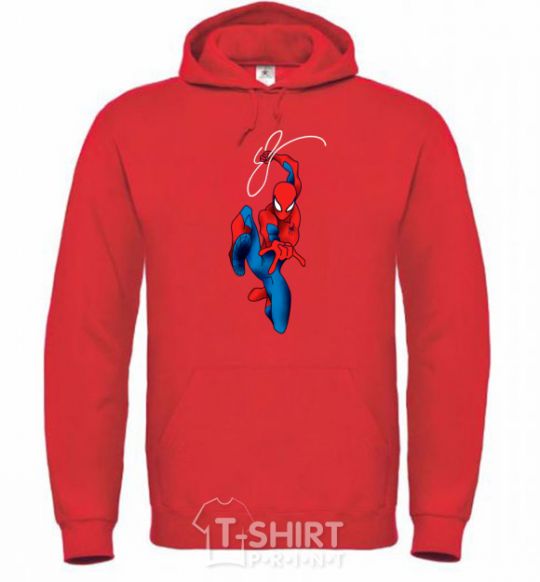 Men`s hoodie Spider-Man with a web bright-red фото