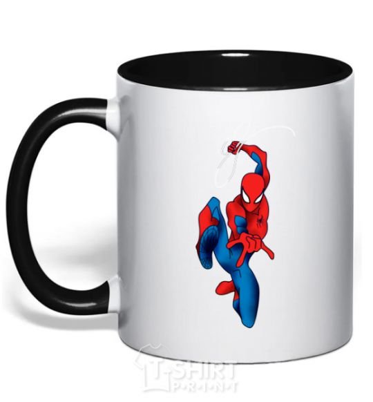 Mug with a colored handle Spider-Man with a web black фото