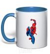 Mug with a colored handle Spider-Man with a web royal-blue фото