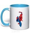 Mug with a colored handle Spider-Man with a web sky-blue фото