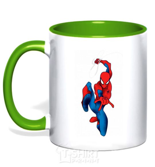 Mug with a colored handle Spider-Man with a web kelly-green фото