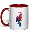 Mug with a colored handle Spider-Man with a web red фото