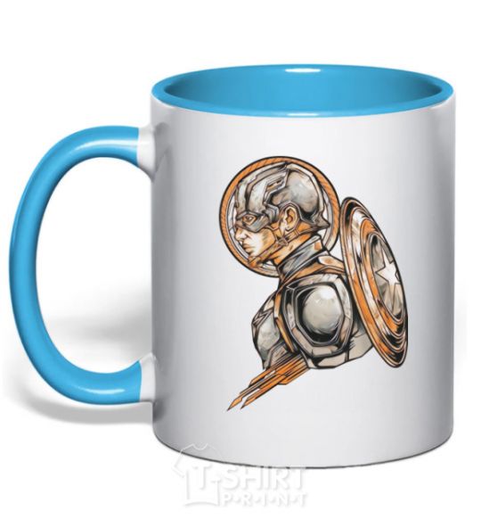 Mug with a colored handle Captain America Marvel Shield sky-blue фото
