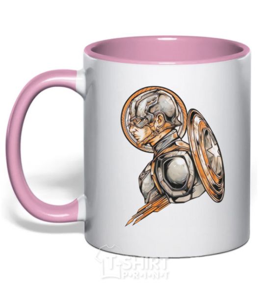 Mug with a colored handle Captain America Marvel Shield light-pink фото