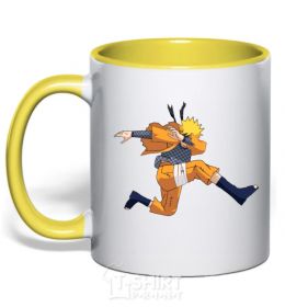 Mug with a colored handle Naruto dabbing dab yellow фото