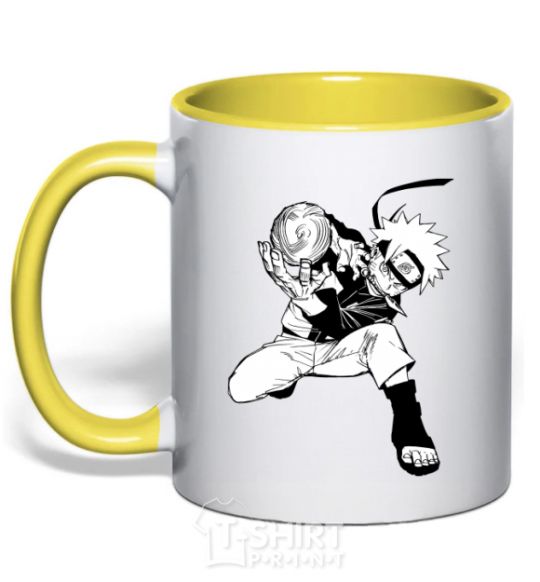 Mug with a colored handle Naruto Razengag anime manga yellow фото