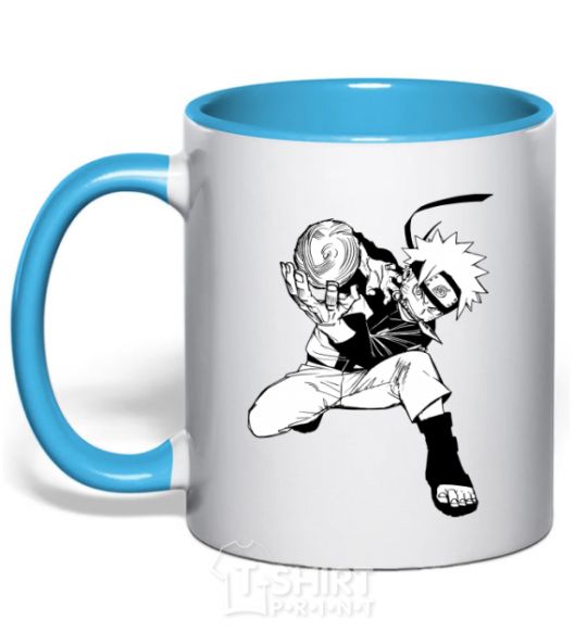 Mug with a colored handle Naruto Razengag anime manga sky-blue фото