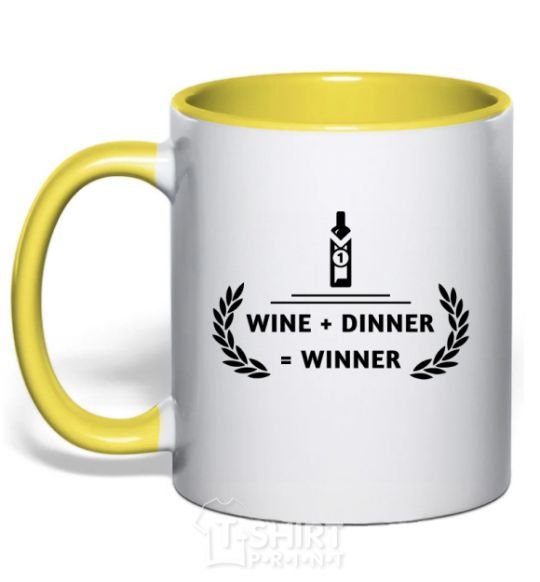 Mug with a colored handle wine dinner winner yellow фото