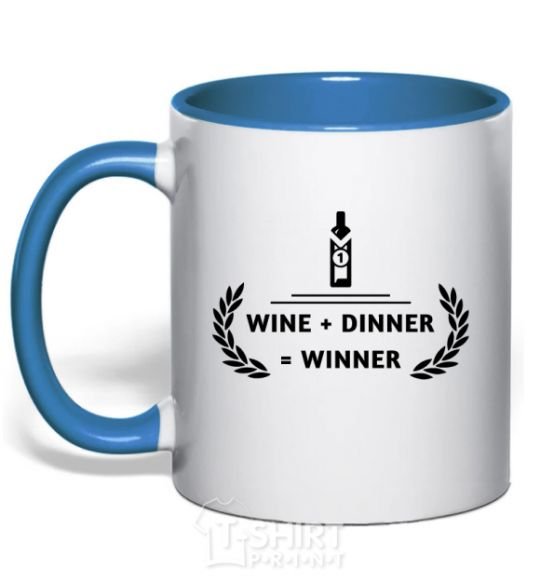 Mug with a colored handle wine dinner winner royal-blue фото