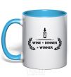 Mug with a colored handle wine dinner winner sky-blue фото