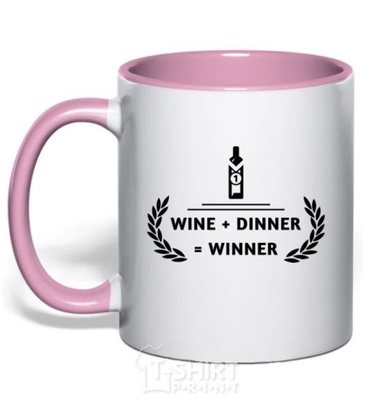 Mug with a colored handle wine dinner winner light-pink фото