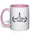 Mug with a colored handle wine dinner winner light-pink фото