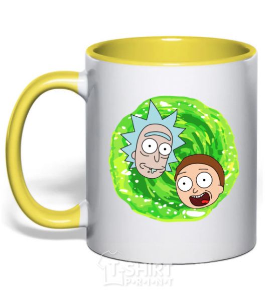 Mug with a colored handle Rick and Morty RIck and Morty portal yellow фото
