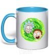 Mug with a colored handle Rick and Morty RIck and Morty portal sky-blue фото