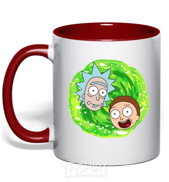 Mug with a colored handle Rick and Morty RIck and Morty portal red фото