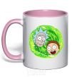 Mug with a colored handle Rick and Morty RIck and Morty portal light-pink фото