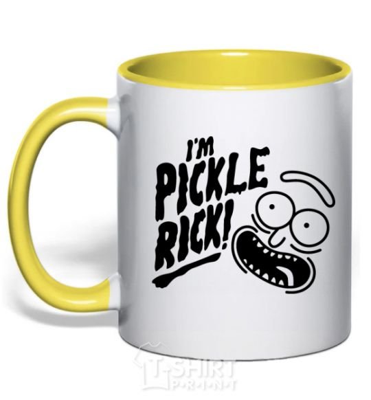 Mug with a colored handle Pickle Rick yellow фото