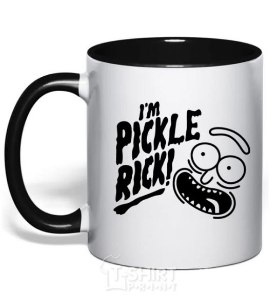 Mug with a colored handle Pickle Rick black фото