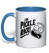 Mug with a colored handle Pickle Rick royal-blue фото