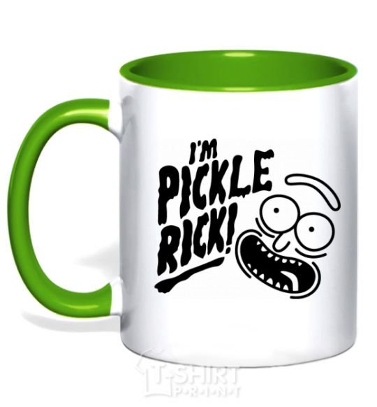 Mug with a colored handle Pickle Rick kelly-green фото