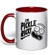 Mug with a colored handle Pickle Rick red фото