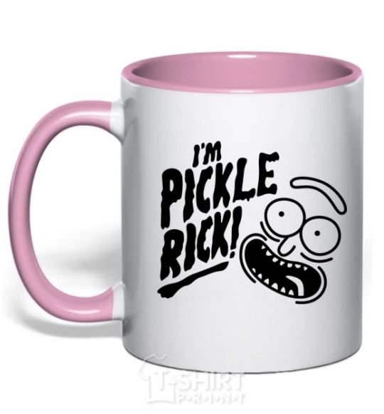 Mug with a colored handle Pickle Rick light-pink фото